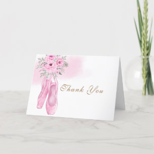 Pink Elegant Floral Ballerina Shoes Baby Shower  Thank You Card