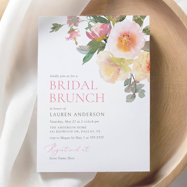 Pink Elegant Floral Bridal Shower Brunch Invitation (Creator Uploaded)