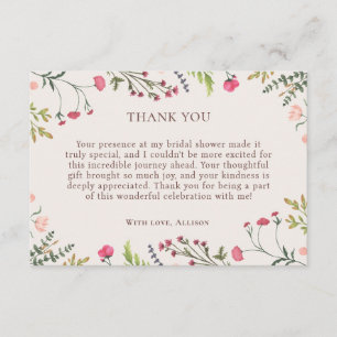 Pink Elegant Floral Green Bridal Shower Thank You Enclosure Card