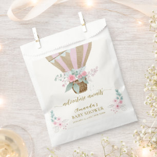 Pink Elegant Floral Hot Air Balloon Baby Shower Favour Bag