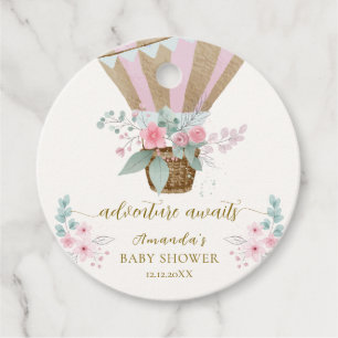 Pink Elegant Floral Hot Air Balloon Baby Shower Favour Tags