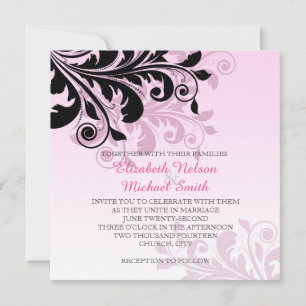 Pink Elegant Floral Swirls Wedding Invite
