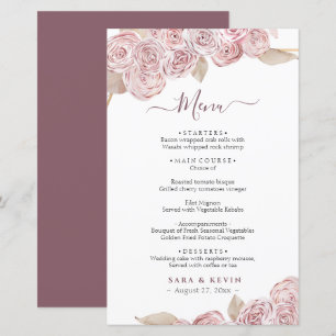 Pink Elegant Floral Vanilla Wedding Menu