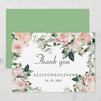 Pink Elegant Floral Watercolor Thank You Card