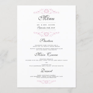 Pink Elegant Flourish Wedding Dinner Menu