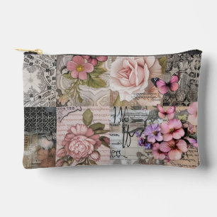 Pink Elegant Girly Floral Abstract Collage Accessory Pouch