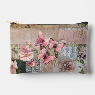 Pink Elegant Girly Floral Abstract Collage Accessory Pouch
