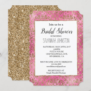 Pink Elegant Gold Damask Bridal Shower Invitation