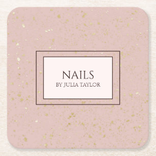Pink Elegant Gold Glitter Nail Salon Manicurist Square Paper Coaster