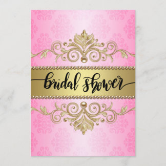 Pink Elegant Gold Pearls Bridal Shower Invitation