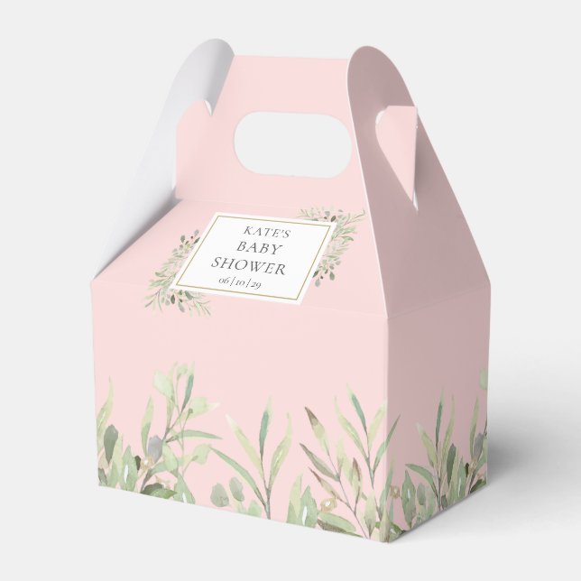 Pink Elegant Greenery Baby Shower  Favour Box (Front Side)