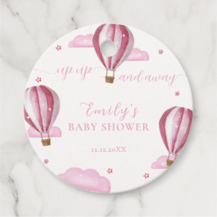 Pink Elegant Hot Air Balloon Girl Baby Shower Favour Tags