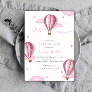 Pink Elegant Hot Air Balloon Girl Baby Shower Invitation
