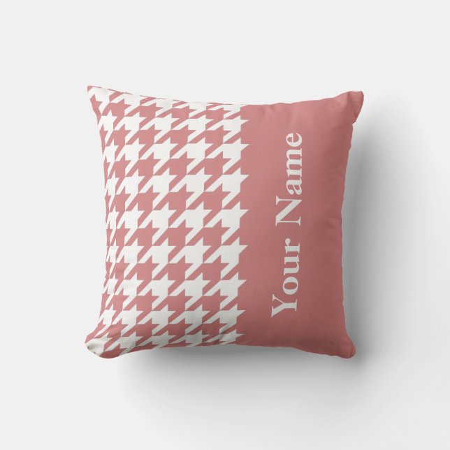 Pink Elegant Houndstooth with name Cushion (Front)