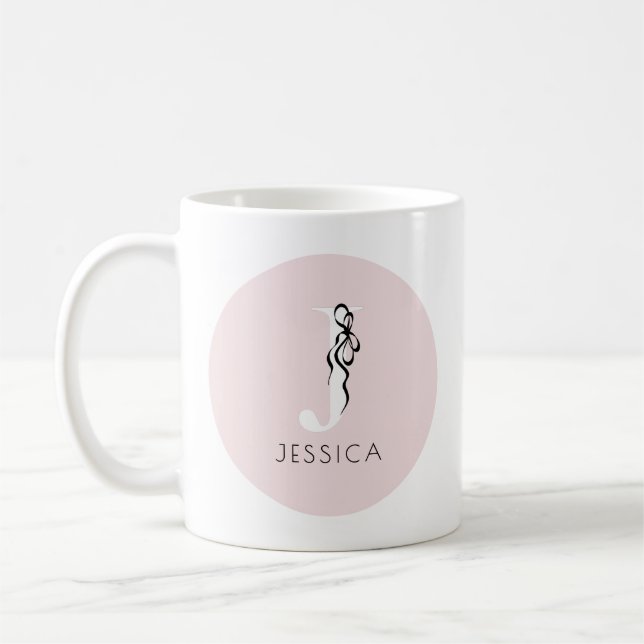 Pink Elegant Initial Girly Feminine Chic Monogram Coffee Mug (Left)