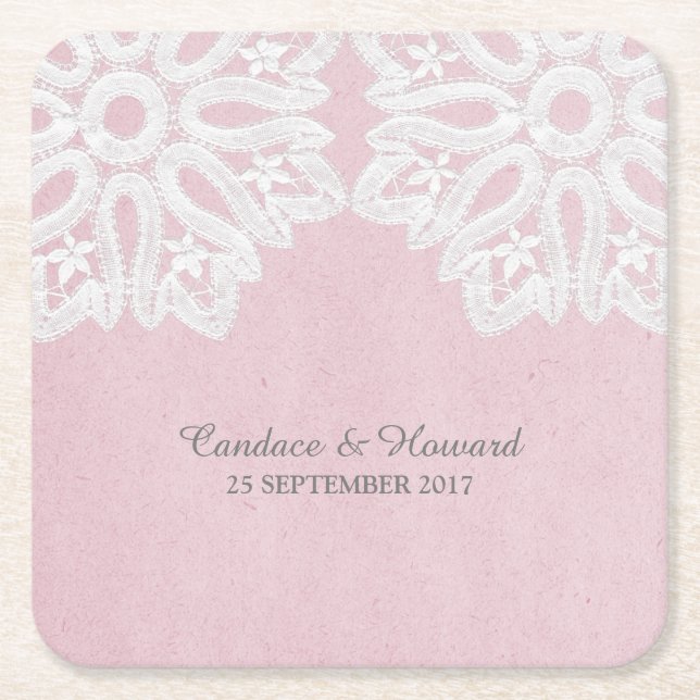 Pink Elegant Lace Paper Coasters (Front)