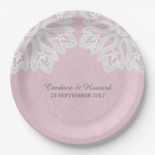 Pink Elegant Lace Paper Plates