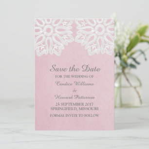 Pink Elegant Lace Save the Date Invite