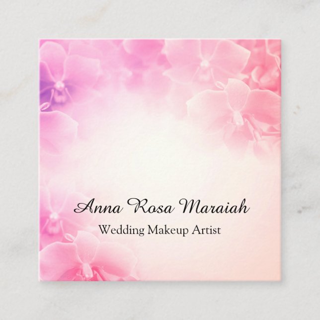*~* Pink Elegant Macro Photo Lavender Flower Square Business Card (Front)