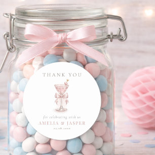 Pink Elegant Martini Baby Shower Party Thank You Classic Round Sticker