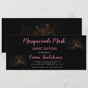 Pink Elegant Masquerade Mask Theme Sweet Sixteen  Invitation