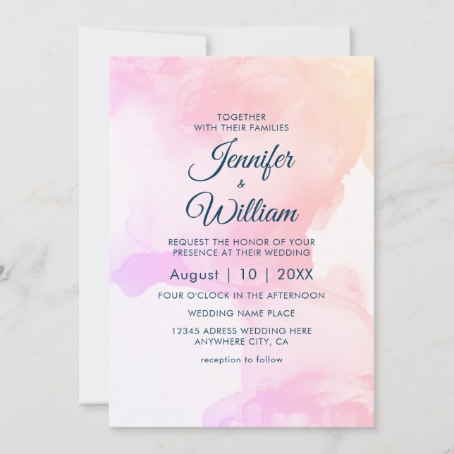 Pink Elegant Modern Watercolor Ink  Invitation (Front)
