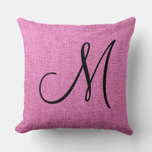 Pink Elegant Monogram Canvas Look Cushion