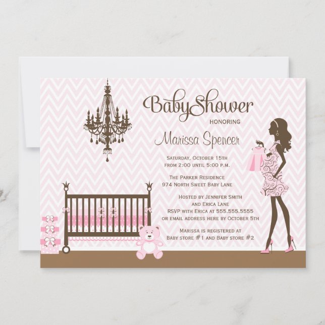 Pink elegant nursery baby girl shower invitation (Front)