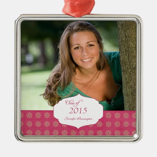 Pink elegant pattern graduation photo ornament (Front)
