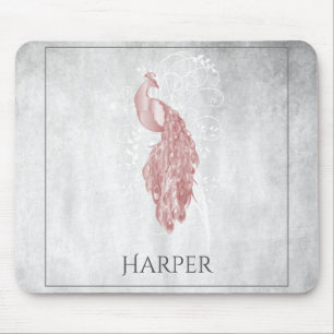 Pink Elegant Peacock Personalised Mouse Pad