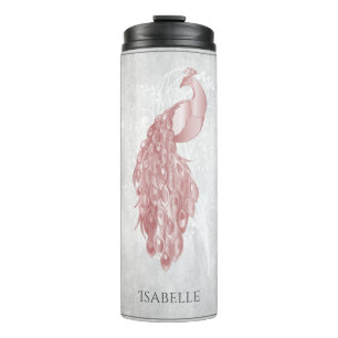 Pink Elegant Peacock Personalised Thermal Tumbler