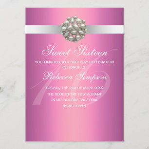 Pink Elegant Pearl Sweet 16 Birthday Invitation