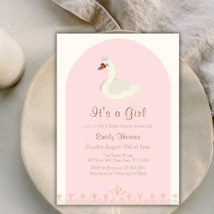 Pink Elegant Princess Swan Arch Baby Shower  Invitation