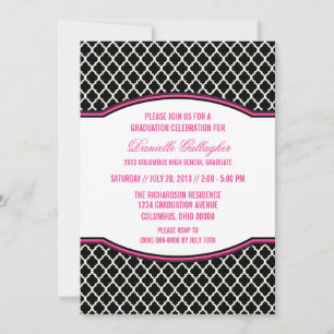 Pink Elegant Quatrefoil Graduation Invitation
