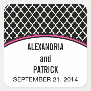 Pink Elegant Quatrefoil Wedding Stickers