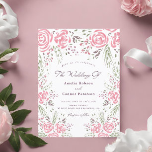 Pink Elegant Rose Romance Watercolor  Invitation Postcard