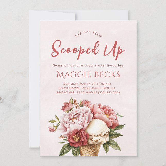 Pink Elegant Scooped up Floral Bridal Shower Invit Invitation (Front)
