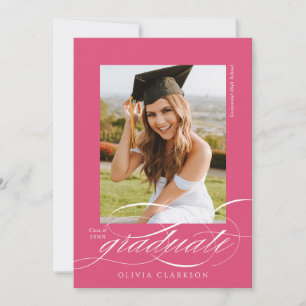 Pink Elegant Script QR Code Photo Graduation Party Invitation