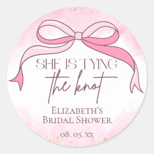 Pink Elegant She is Tying the Knot Bridal Shower Classic Round Sticker
