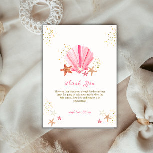 Pink Elegant Summer Starfish Seashell Baby Shower Thank You Card