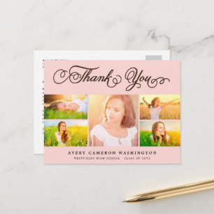 Pink Elegant Thank You Script 5 Photo Graduation Postcard