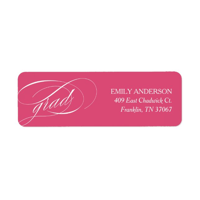 Pink Elegant Trendy Calligraphy Graduation Address Return Address Label (Front)