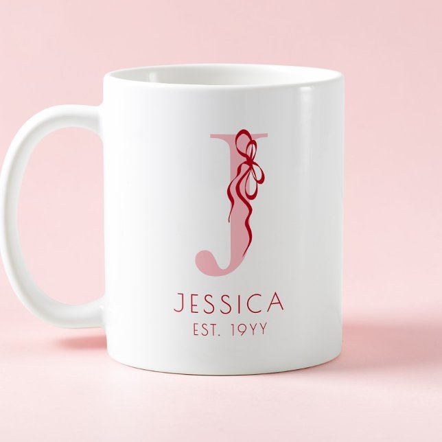 Pink Elegant Typography Chic Bow Feminine Monogram Coffee Mug (Pink Elegant Typography Chic Bow Feminine Monogram Coffee Mug)