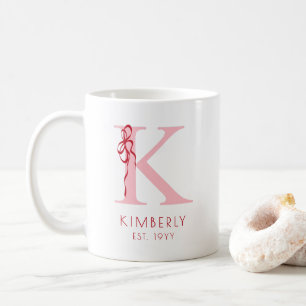 Pink Elegant Typography Cute Bow Feminine Monogram Coffee Mug