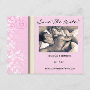 Pink Elegant Vintage Damask Save the Date Announcement Postcard