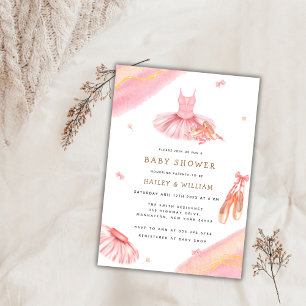 Pink Elegant Watercolor Ballerina Baby Shower Invitation
