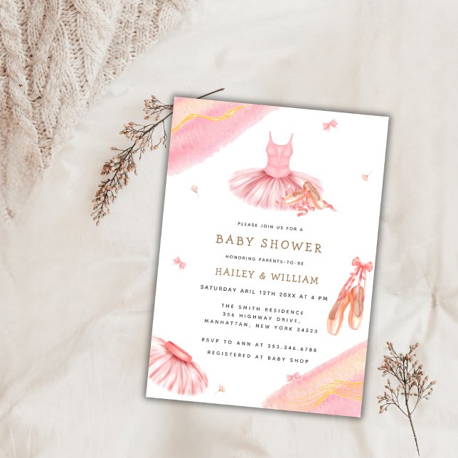 Pink Elegant Watercolor Ballerina Baby Shower Invitation (Pink Elegant Watercolor Ballerina Baby Shower Invitation)