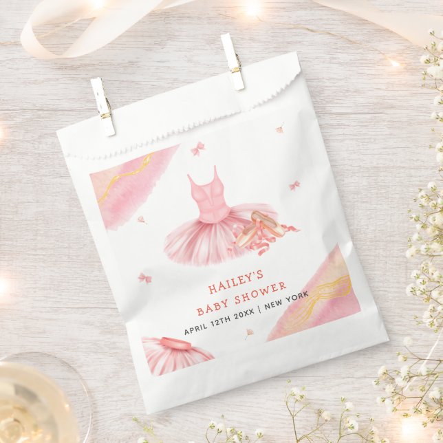 Pink Elegant Watercolor Ballerina Girl Baby Shower Favour Bag (Clipped)