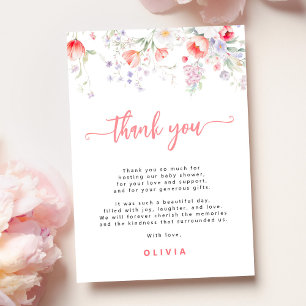 Pink elegant watercolor floral baby shower thank you card