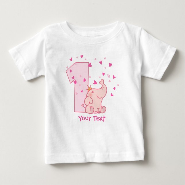 Pink Elephant 1st Birthday Customise Baby T-Shirt (Front)